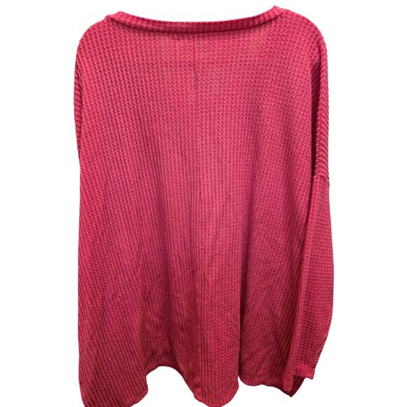 Zenana Pink V-Neck Waffle Knit Oversized Light Weight Top Size 2XL EUC - Picture 2 of 4